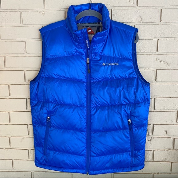 Columbia Puffer Vest Mens Blue 650TD Omni Heat TurboDown Down Fill Winter Medium - Picture 1 of 10